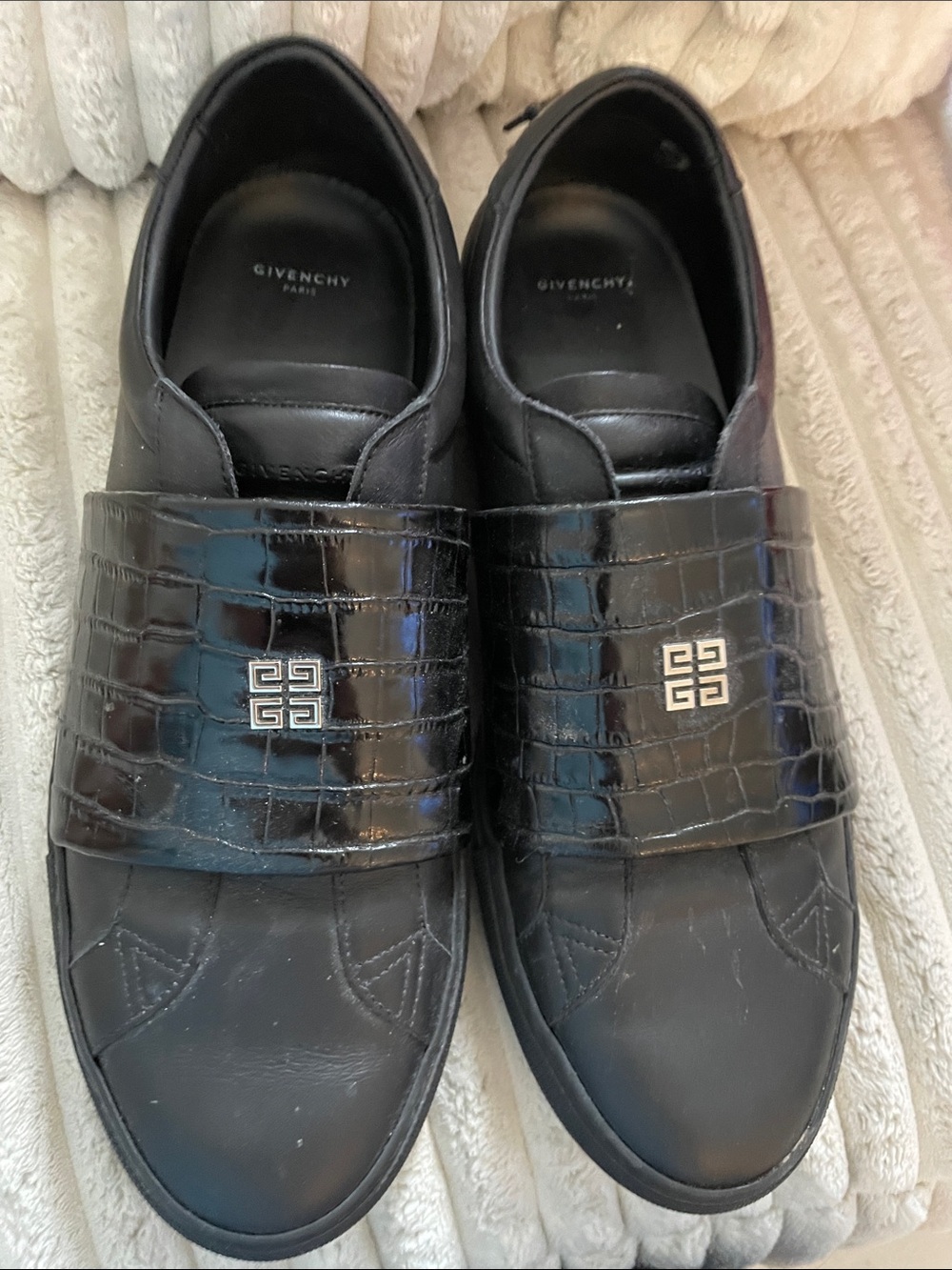 Givenchy Black Croc-Embossed Slip-On Loafers with Silver Logo